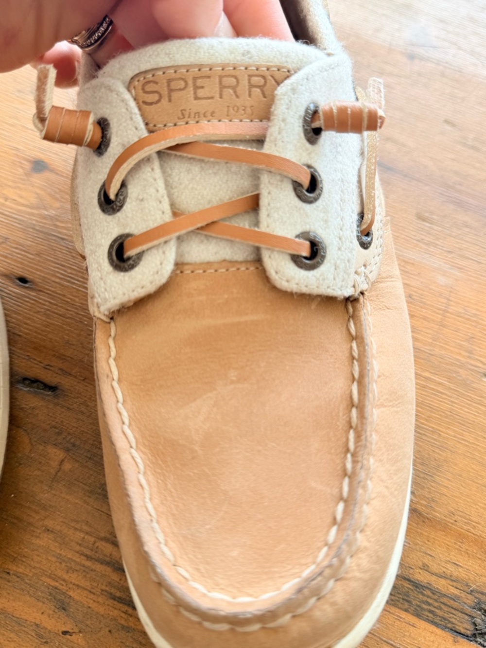 Sperry Top-Sider Women’s Boat Shoes Tan Leather Wool Blend Upper Size 8 - Picture 7 of 15